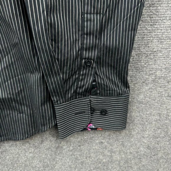 David Smith Shirt Mens Extra Large Black Striped Floral Button Up Modern Comfort - Picture 5 of 9